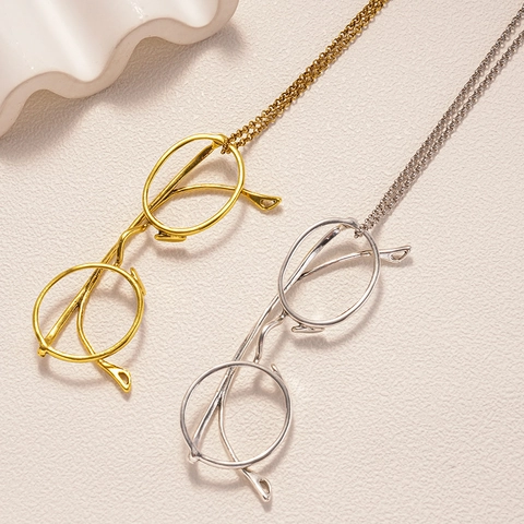 Collar De Cadena Larga Con Colgante De Gafas Aleación Montura De Gafas Joyería Minimalista Única De Moda Para Mujeres
