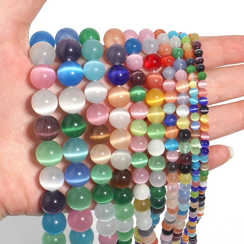 Cat Eye Beads Round Loose Stone Drilled Spacers For DIY Jewelry Making Bracelet Necklace Earrings Polished Multi Color
