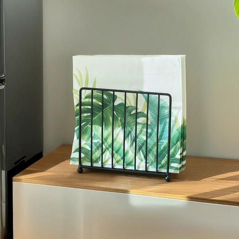 Vertical Metal Napkin Holder Iron Square Grid Tissue Rack With Non Slip Ball Feet Desktop Organizer For Kitchen Restaurant