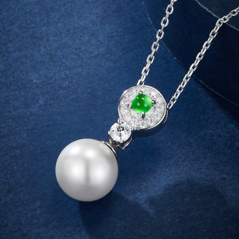Elegant Pendant Necklace Green Agate Shell Artificial Pearl Copper Plated Cubic Zirconia Floral Style Women Jewelry Accessories