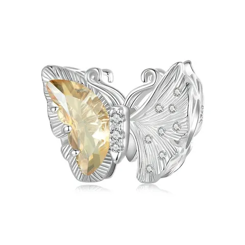 Ciondolo Farfalla Argento Sterling 925 Gemma Pera Gialla Zircone Bianco Cavo Romantico Accessorio Gioielli Fai Da Te