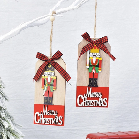 Christmas Wooden Nutcracker Soldier Hanging Tags Nutcracker Ornaments With Buffalo Plaid Bow For Tree Decor Holiday Gift