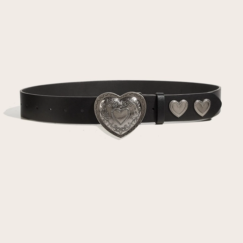 Cintura In Pelle PU Con Fibbia A Cuore Punk Y2K Hip Hop Cintura Borchiata Con Incisione Floreale Borchie A Cuore