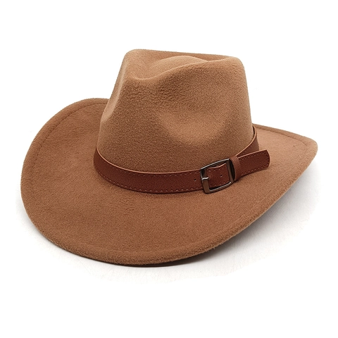 Cappello Da Cowboy Occidentale Vintage Tesa Larga Feltro Di Lana Jazz Fedora Con Cintura In Pelle Decorativa Per Uomo Donna