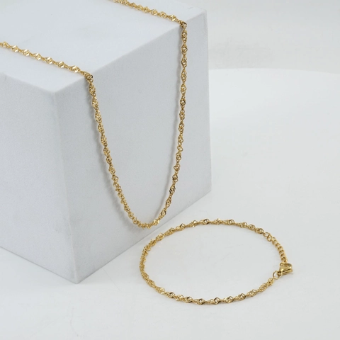 Collier Chaîne À Vagues D'eau Plaqué Or 18 Carats Acier Inoxydable Maillon Singapour Bijoux DIY Pour Femmes