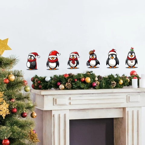 Christmas Penguin Wall Stickers PVC Waterproof Cartoon Animal Bedroom Window Decor Festive Atmosphere Holiday Decal