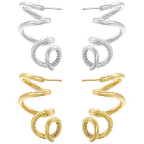 Irregular Spiral Snake Wrap Ear Studs Brass 18K Gold Plated Micro Inlaid Zircon Fashion Jewelry Accessories For Women