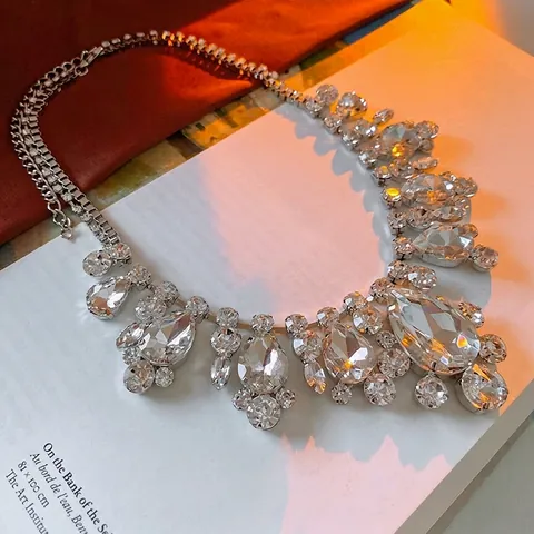 Collar De Declaración Aleación Con Diamantes De Imitación Transparentes Gota De Agua Redondo Lujo Boda Joyas Para Mujer