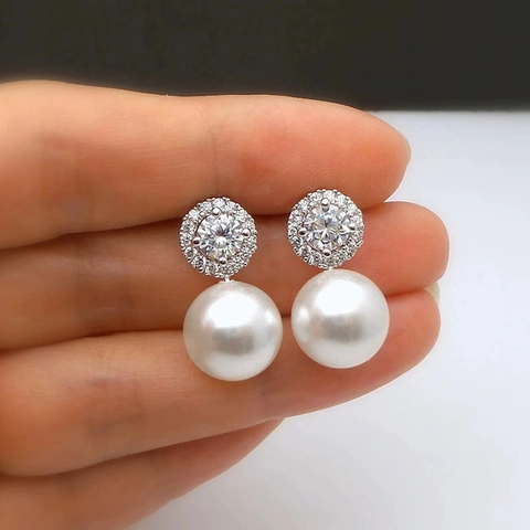 Elegant Stud Earrings Copper Micro Set Zircon Imitation Artificial Pearl Small Refined Jewelry For Women Commuter Fashion Style