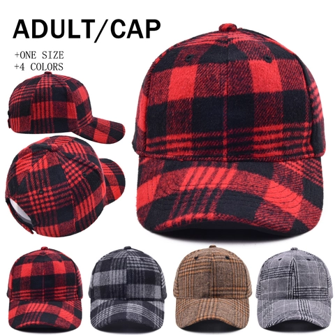 Christmas Buffalo Plaid Baseball Cap Adjustable Curved Brim Cotton Polyester Warm Outdoor Winter Hat For Men Women