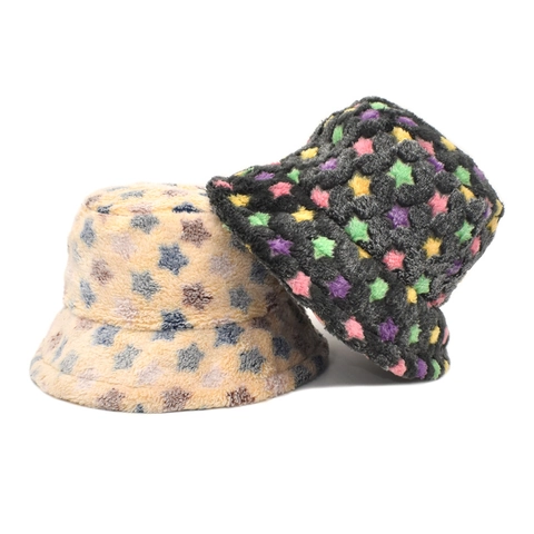 Cappello Alla Pescatora Peluche Motivo Stelle Spesso Caldo Inverno Esterno Viaggio Protezione Solare Donne Uomini