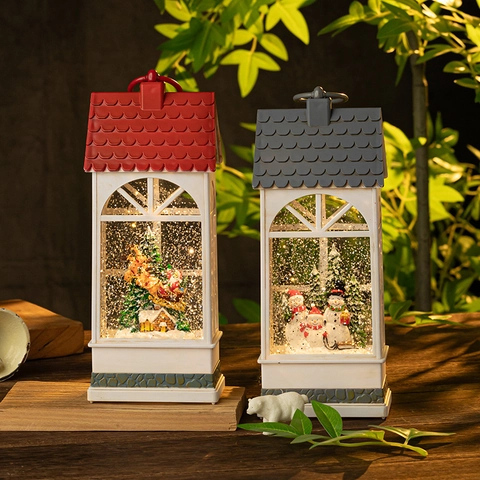 Linterna De Bola De Nieve De Navidad Caja De Música Con Luces LED Purpurina Música USB Forma De Casa Decoración Mesa