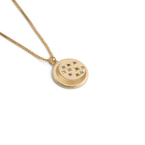 Collar Colgante Circular Luna Estrella Cobre Estrás Colorido Cadena De Caja Joyería De Moda Celestial Para Mujeres