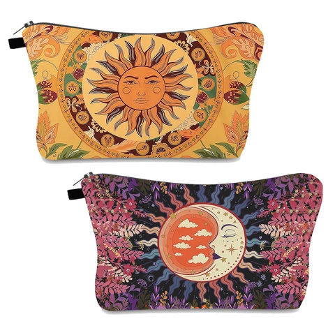 Polyester Waterproof Makeup Bag Zippered Travel Toiletry Organizer Portable Handbag For Women Multipurpose Boho Pouch