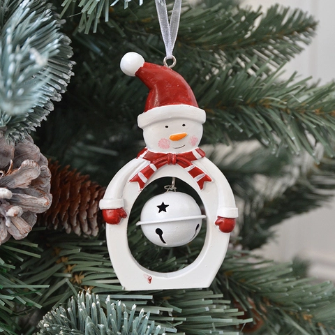 Christmas Hanging Bell Ornaments Resin Iron Santa Claus Snowman Hollow Design Holiday Tree Decor Cute Festive Pendants