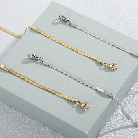 Collana A Catena Piatta A Lisca Di Pesce In Acciaio Inossidabile Bracciale Minimalista Gioielli Donna