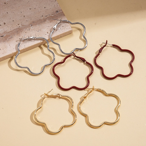 Orecchini A Cerchio Con Fiori Cavi Con Perno In Argento Vintage Semplice Bordo Ondulato Grande Cerchio Gioielli Per Donne