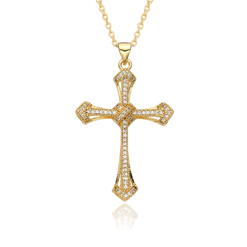 Luxus Vergoldet Kupfer Strass Kreuz Anhänger Halskette Für Damen Religiöse St. Benedikt Medaille Mikro Eingelegt Schmuck