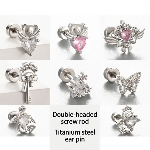 Cubic Zirconia Oorknopjes Met Titanium Stalen Post Hart Koala Ster Vlinder Schroefsluiting Piercing Sieraden