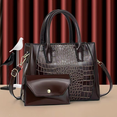 Borsa A Mano E Pochette Donna Pelle PU Motivo Coccodrillo Borsa A Tracolla Grande Capacità Versatile Moda