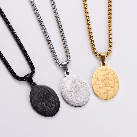 San Cristoforo Medaglia Pendente Collana Acciaio Inossidabile 316L Ovale Amuleto Religioso Per Uomini Gioielli Vintage Lucidati