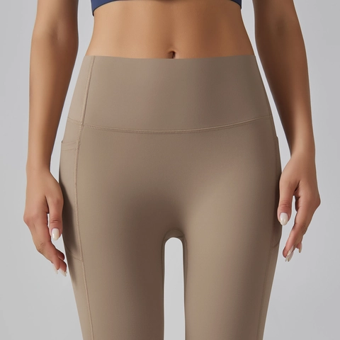 High Waisted Yoga Leggings Seitentaschen Nacktes Gefühl Butt Lifting Schnell Trocknend Bauchkontrolle Fitness Damen