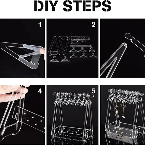 Acrylic Jewelry Display Stand With 8 Mini Hangers Earring Organizer Rack Nordic Style Iridescent Clear Storage Holder