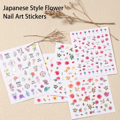 Autocollants Art Des Ongles Floraux Frais Style Japonais Auto Adhésifs Motifs Rose Marguerite Été Décoration Manucure DIY