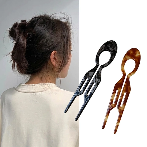 Horquillas Forma U Fibra Acetato Patrón Carey Mármol Horquilla Geométrica Simple Para Peinado De Mujer
