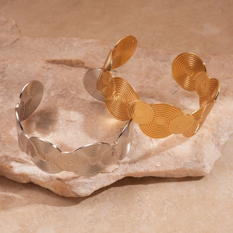 Bracciale Rigido Aperto Texture Rotonda Geometrica Ferro Spirale Cerchi Concentrici Largo Cavo Bangle Per Donne Gioielli