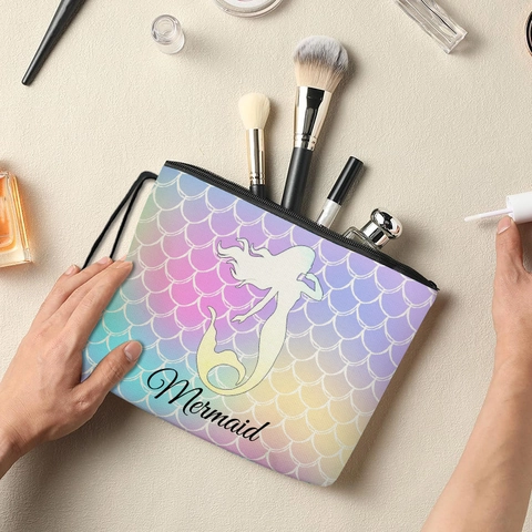 Zeemeermin Schubben Make-uptas Verloop Polyester Ritszakje Reis Toilettas Draagbare Cosmetische Organizer Vrouwen Meisjes