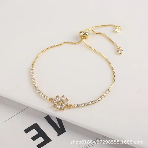 Daisy Flower Adjustable Bracelet Zircon Copper Sliding Bolo Chain Jewelry Gift For Women Sunflower Elegant Charm