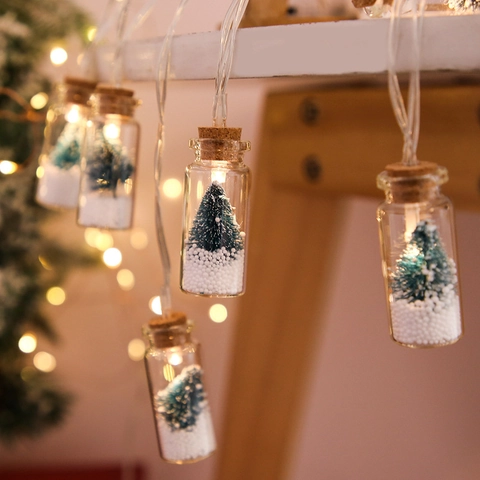 Christmas LED String Lights Glass Wish Bottle Miniature Tree Snow Warm Light Battery Powered Holiday Party Decoration