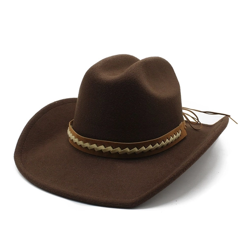 Westerse Cowboyhoed Wolvilt Brede Rand Retro Jazz Cap Met Gevlochten Band Voor Mannen Vrouwen Uniseks