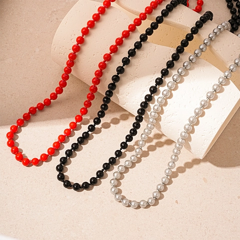 Lange Faux Kunstparel Kralen Ketting Multi Layer Vintage Stijl Ronde Strengen Elegante Trui Ketting Sieraden Voor Vrouwen