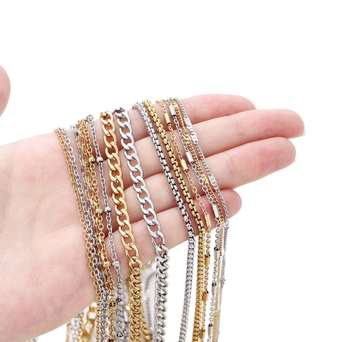 Roestvrijstalen Sieraden Maken Ketting Vacuüm Verguld Doos Curb Kruis Kraal Lip Spoel Voor DIY Ketting Armband Vondsten