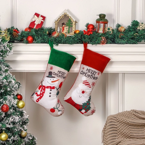 Kerstsok Linnenlook Groot Kerstman Sneeuwpop Patroon Haard Decoratie Merry Christmas Letter Feestdag