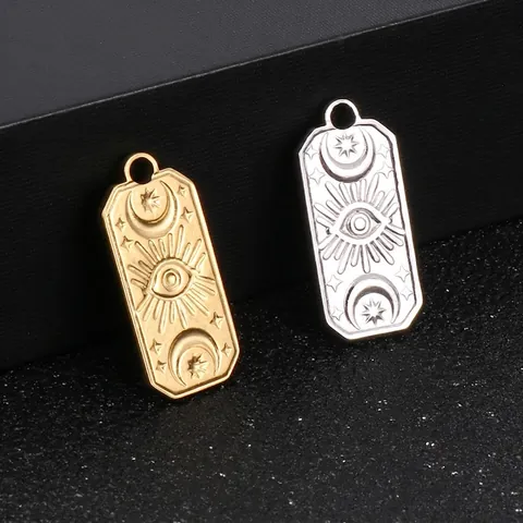 Stainless Steel Evil Eye Pendant Charms Rectangular Tag Sun Moon Stars Embossed DIY Jewelry Accessories Mystic Style