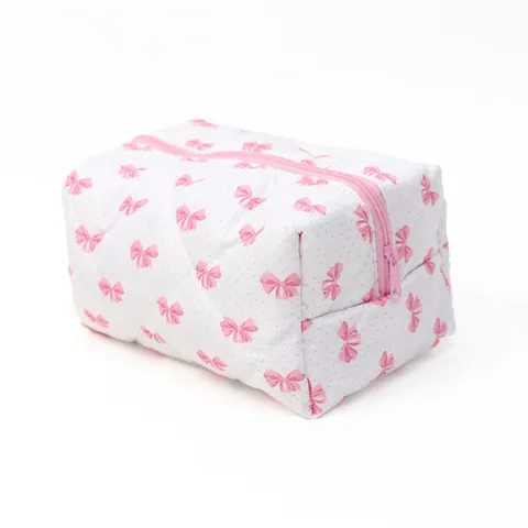 Koreanischer Stil Schleife Druck Kosmetiktasche Tragbare Gesteppte Reise Kulturbeutel Große Kapazität Kosmetik Aufbewahrungstasche Für Damen