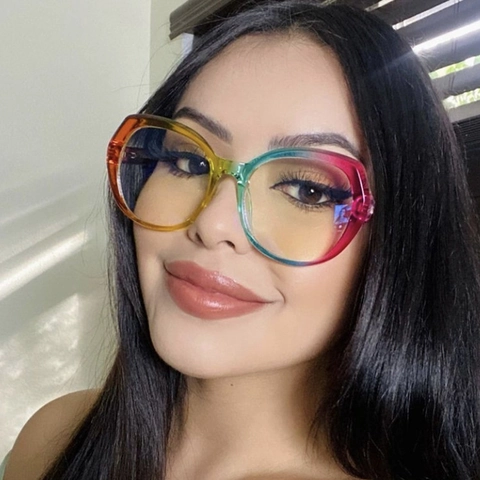 Gafas Anti Luz Azul Montura Metal TR90 Polígono Oversized Cat Eye Moda Retro Color Caramelo Para Mujeres Hombres
