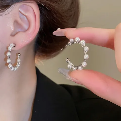Orecchini A Cerchio Con Künstliche Perle A Forma Di C Con Perno In Argento Sterling 925 Design In Metallo Intrecciato Gioielli Vintage