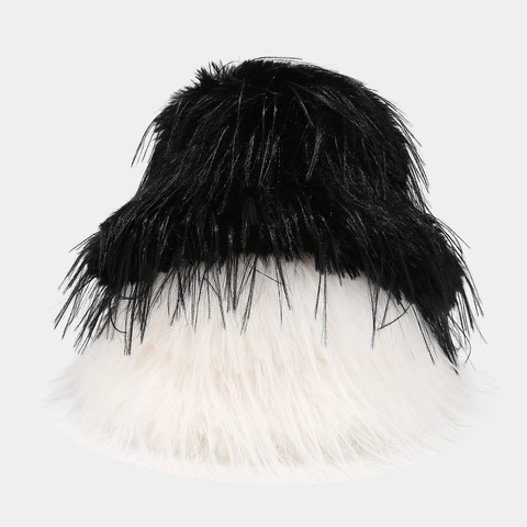 Women Faux Fur Bucket Hat Winter Fluffy Long Plush Thick Warm Fashion Streetwear Adjustable Polyester Solid Color