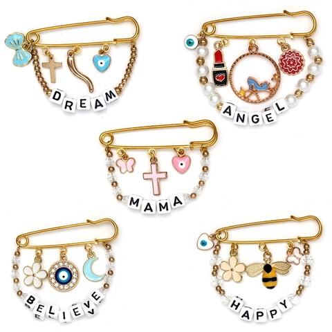 Glücklicher Böser Blick Sicherheitsnadel Brosche Kupferlegierung Galvanisiert Strass Herz Kreuz Emaille Anhänger Brosche Für Damen Herren Schmuck