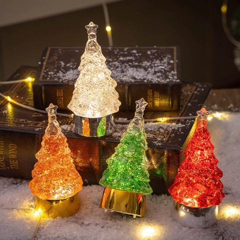 LED Leuchtender Weihnachtsbaum Ornament Kristall Textur Transparent Glitzer Gefüllt Glühende Tischdekoration Festliches Nachtlicht