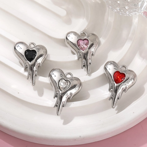 Heart Pendants Alloy Colorful Rhinestone Melted Lava Style DIY Jewelry Making Accessories For Necklace Earring Bracelet