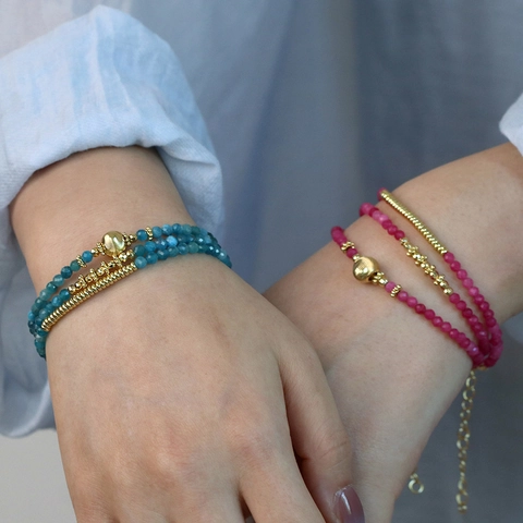 Faceted Gemstone Beaded Bracelet 18K Gold Plated Copper Adjustable Boho Minimalist Fashion Women Jewelry