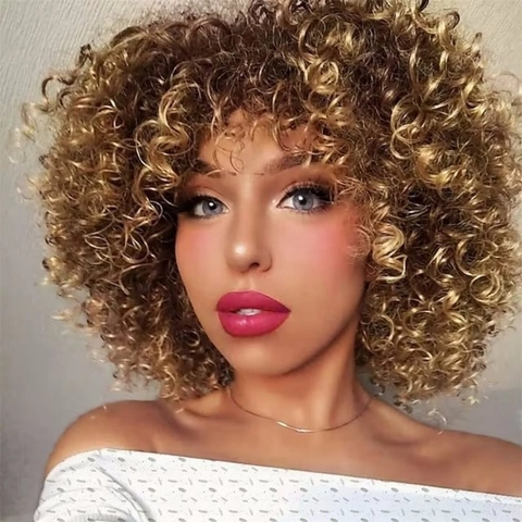 Parrucca Corta Afro Kinky Curly Fibra Sintetica Resistente Al Calore Posticcio Soffice Per Donne
