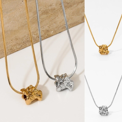 Unregelmäßige Lava Anhänger Halskette Edelstahl Minimalistisch Flüssigmetall Schlangenkette Künstlerischer Schmuck Für Damen