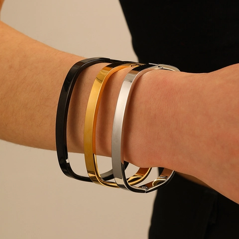 Bracciale Rigido Quadrato Minimalista In Acciaio Inossidabile Lucidato A Specchio Impermeabile Ipoallergenico Gioielli Donna
