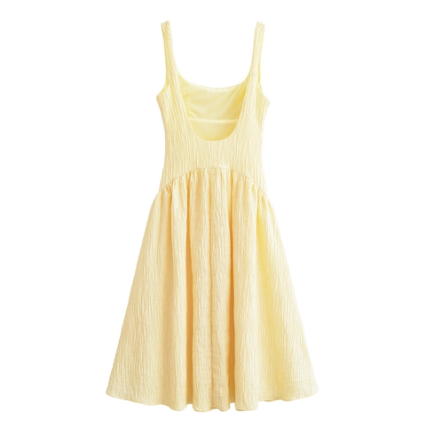 Vestido Largo Sin Mangas Mujer Plisado Espalda Descubierta Cuello Cuadrado Elegante Verano Color Sólido Poliéster